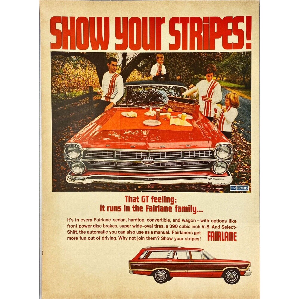 Ford Fairlane "That GT Feeling: Runs in the Fairlane Family" Vtg Print Ad 1967